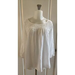 The White Company 100% Linen Blouse Top Size 10 White Pintuck Gauze Peasant Boho